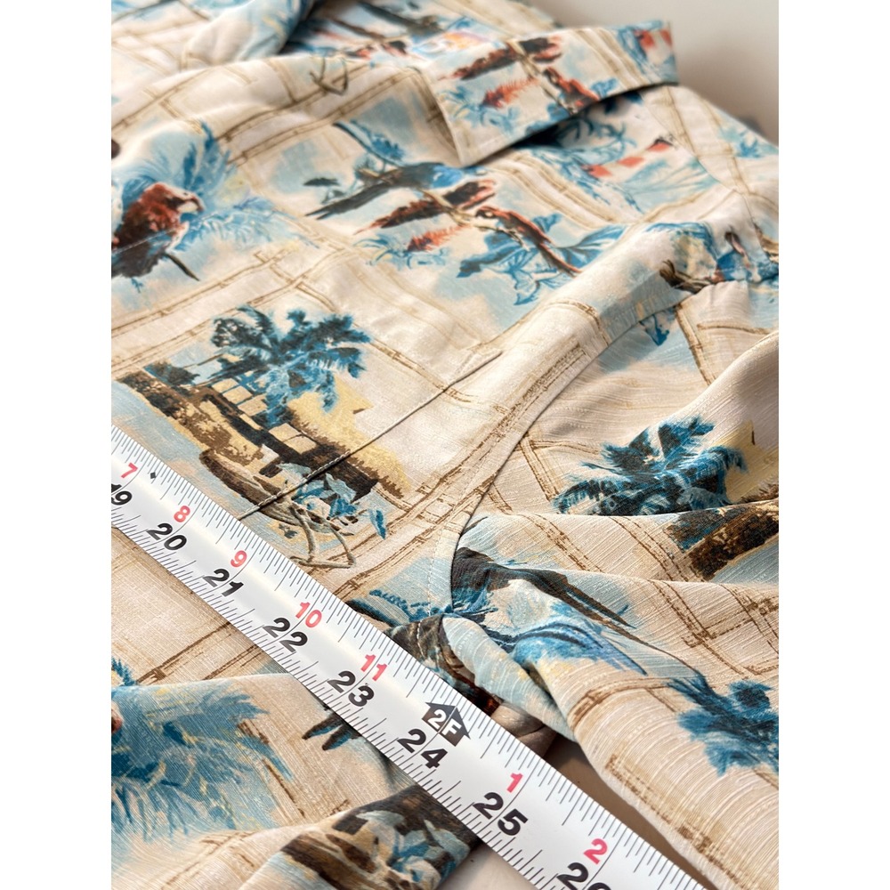 It's 5 O'Clock Somewhere 100% Silk Shirt Tan Parrot Tropical Print Mens XL - Picture 6 of 7